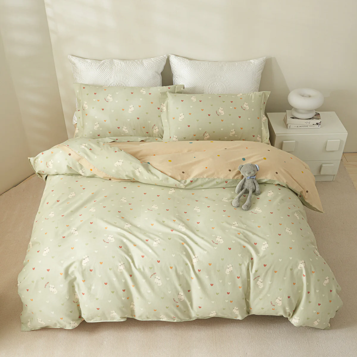 Kitty Cotton Fitted Sheet Duvet Cover Set - Image 4