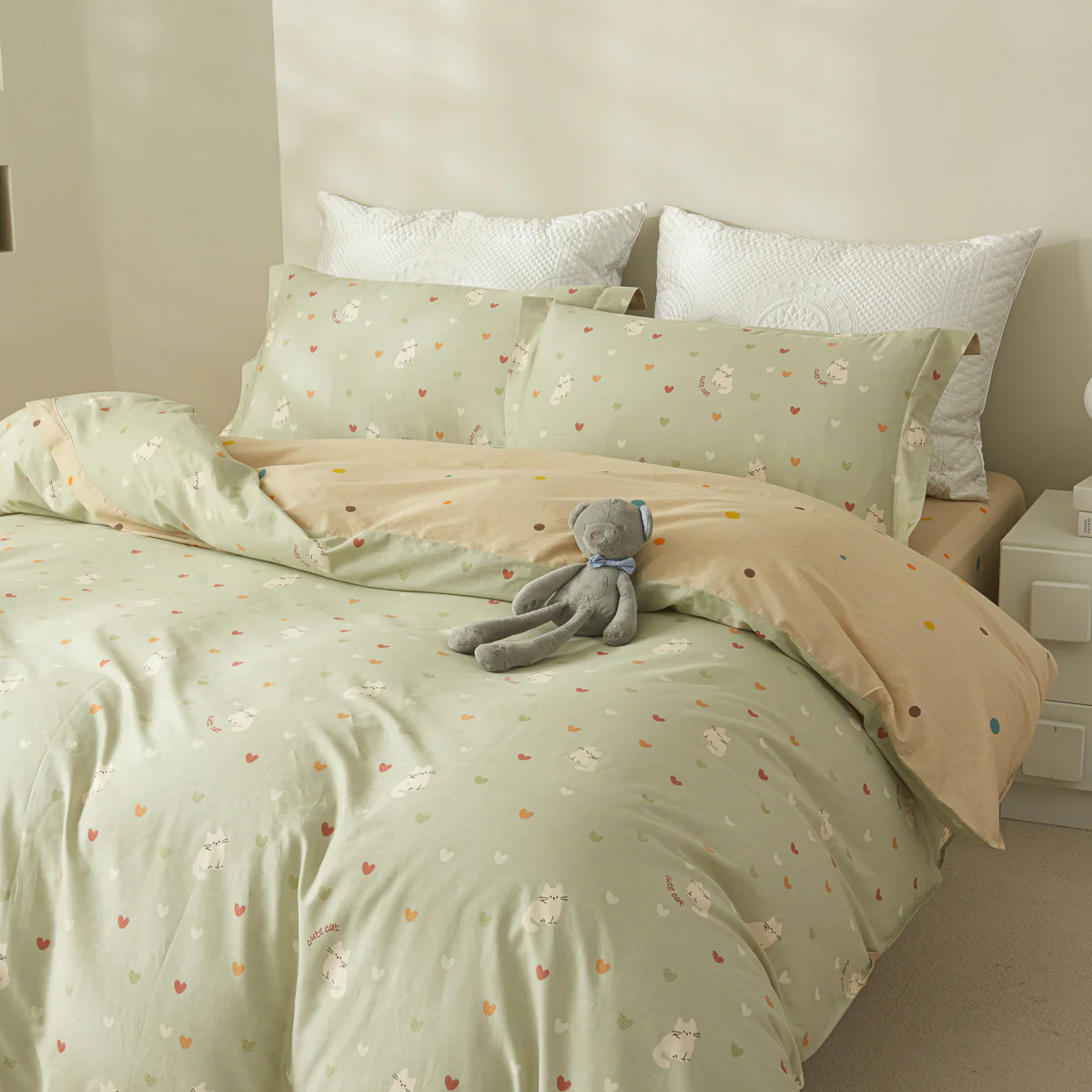 Kitty Cotton Fitted Sheet Duvet Cover Set - Image 5