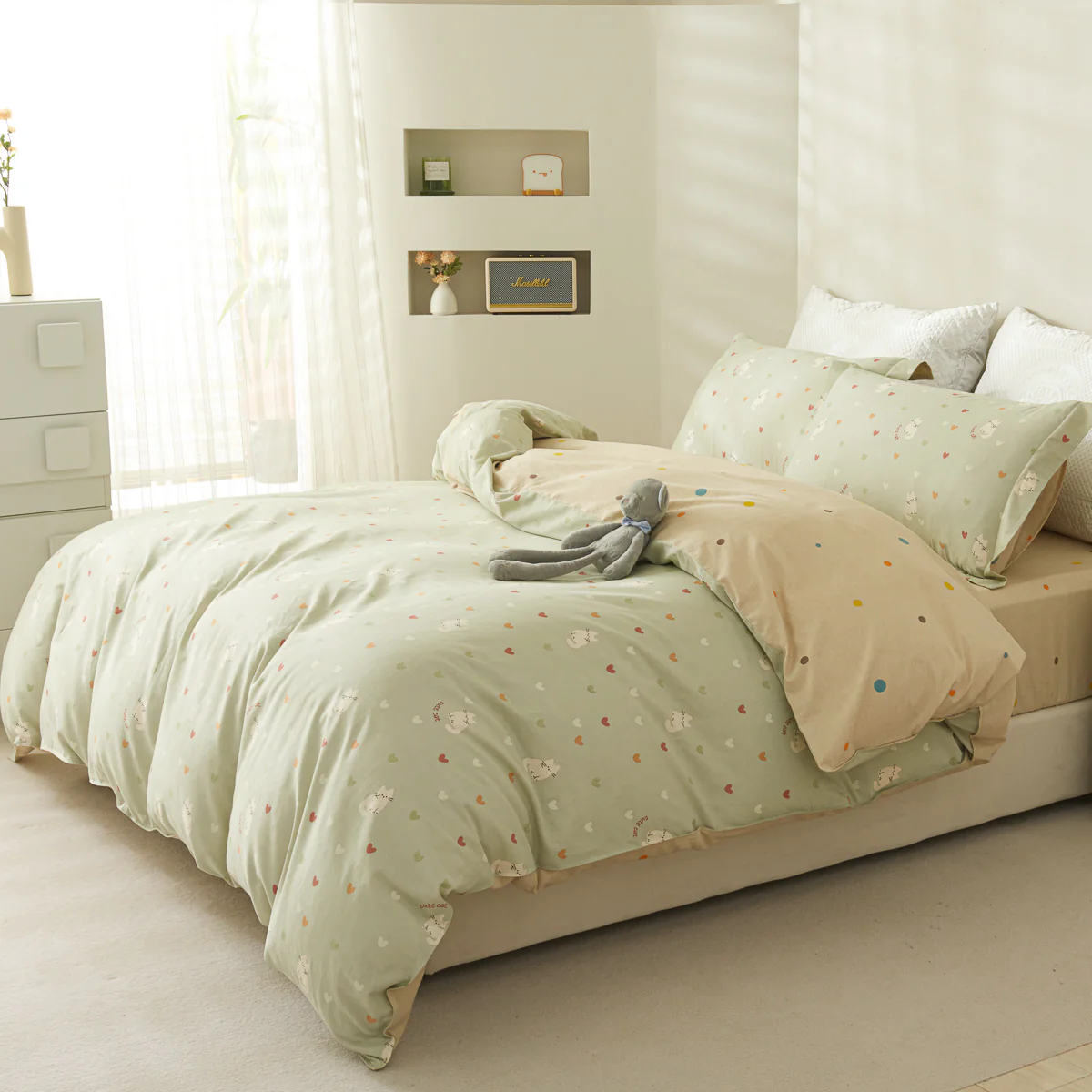 Kitty Cotton Fitted Sheet Duvet Cover Set - Image 6