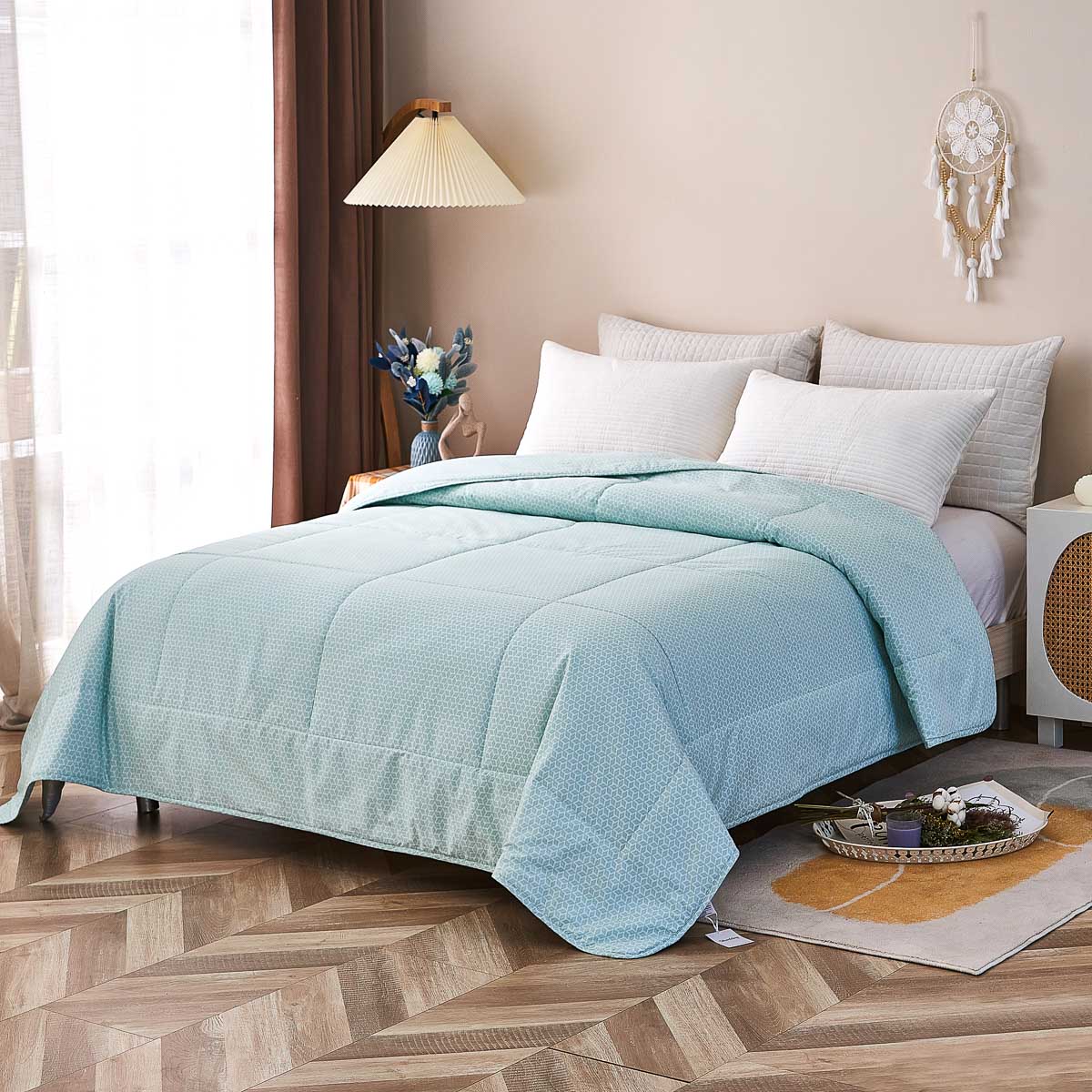Lambda Milky Green Pattern Cotton Light Comforter - Image 5