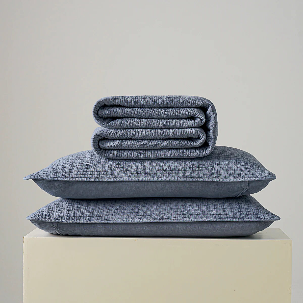 Navy Blue Solid Color Cotton Quilt Set - Image 3