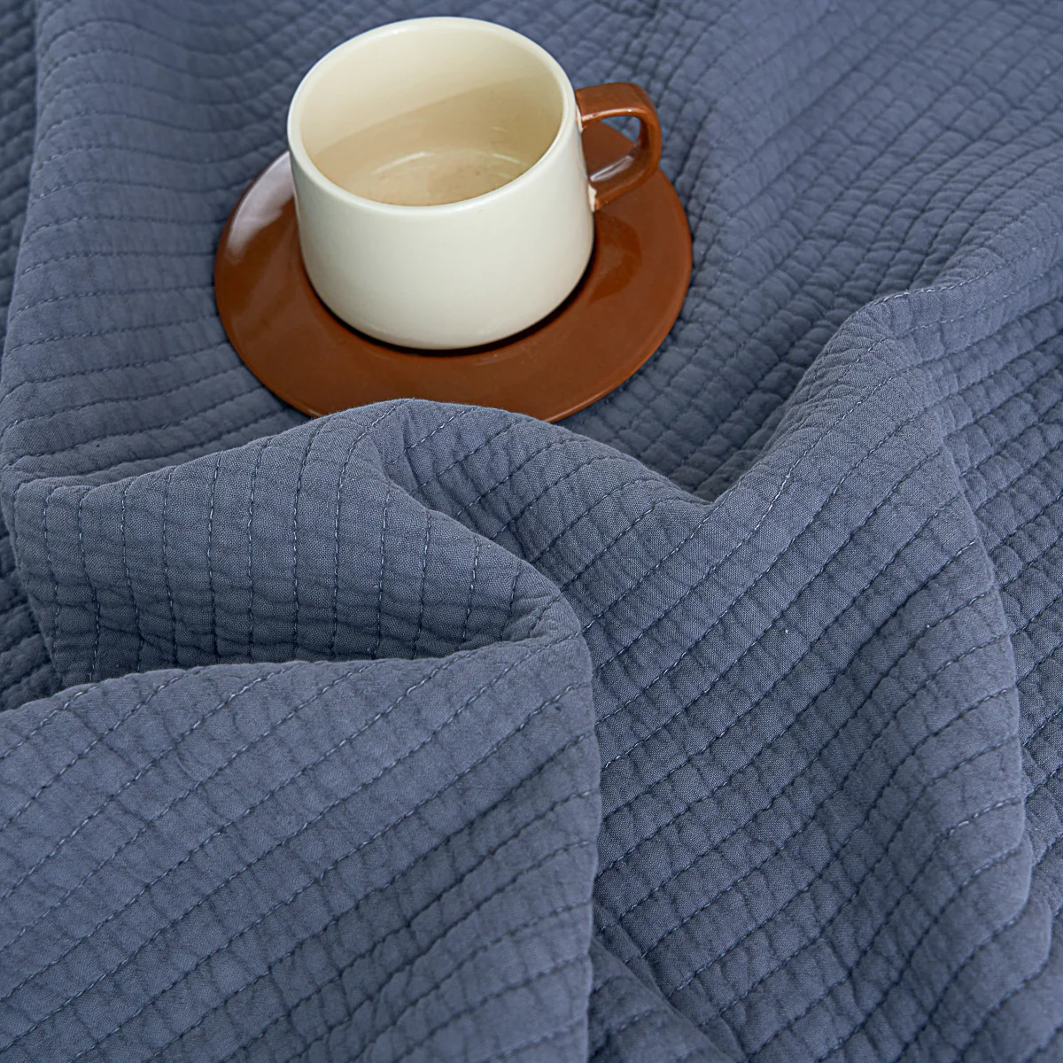 Navy Blue Solid Color Cotton Quilt Set - Image 5