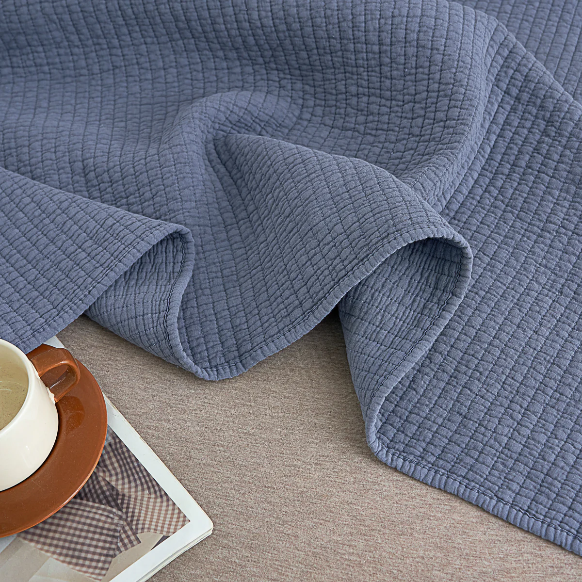 Navy Blue Solid Color Cotton Quilt Set - Image 7