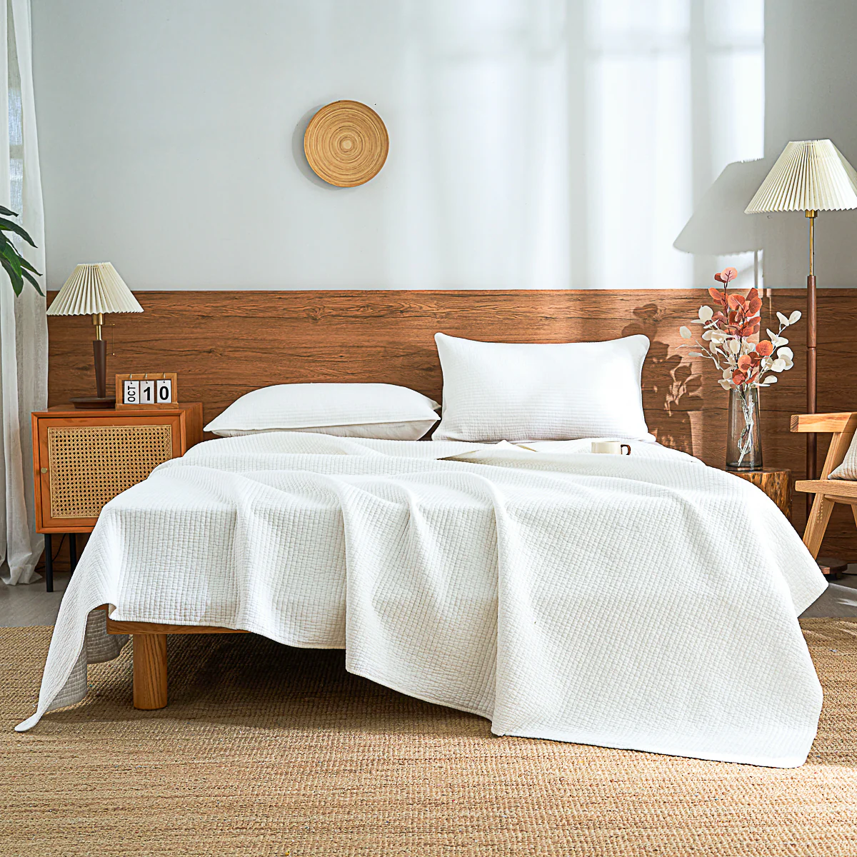 Snow White Solid Color Cotton Quilt Set - Image 4