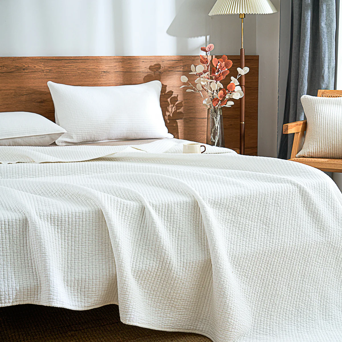 Snow White Solid Color Cotton Quilt Set - Image 8