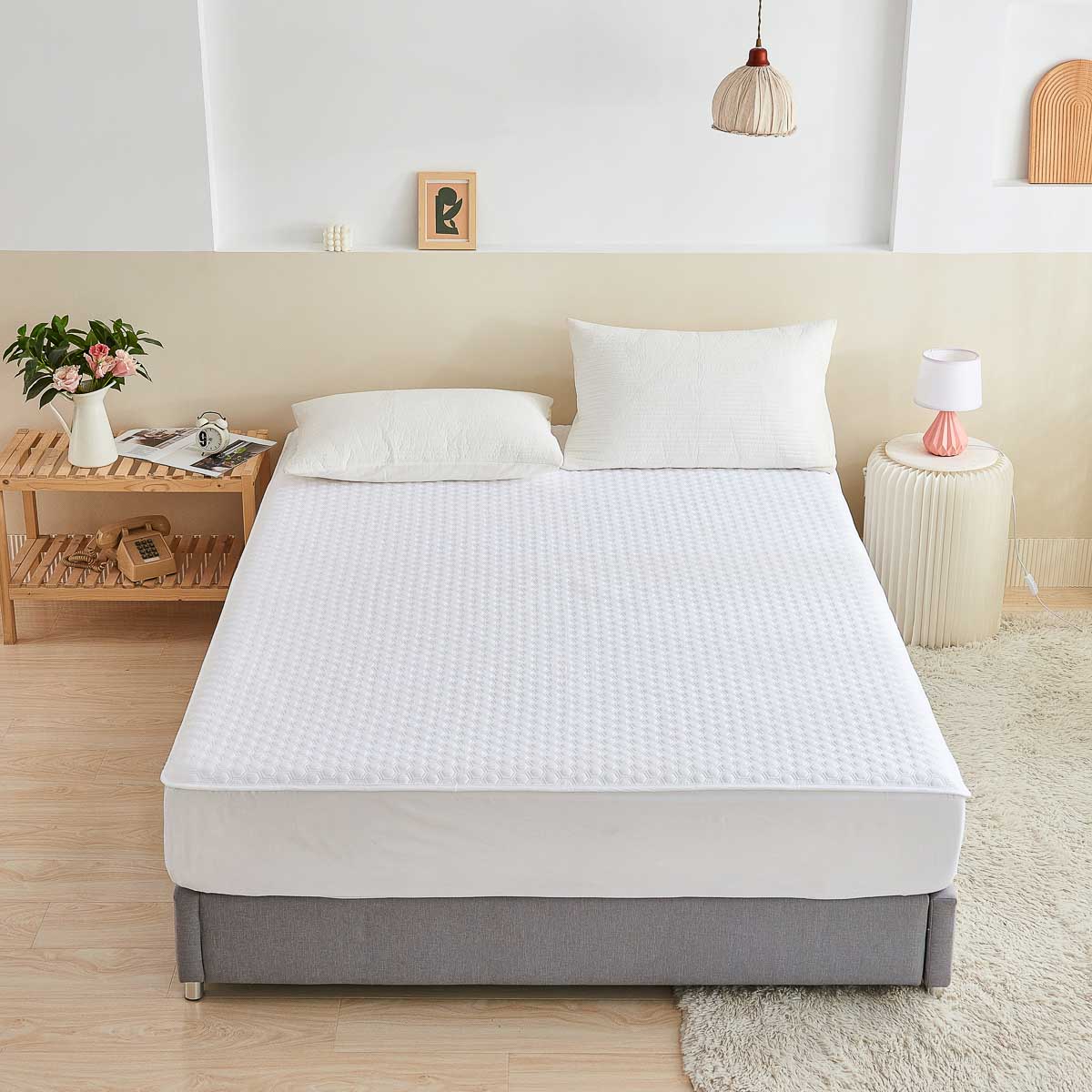 Solid White Quilted Cotton Mattress Topper - Image 3