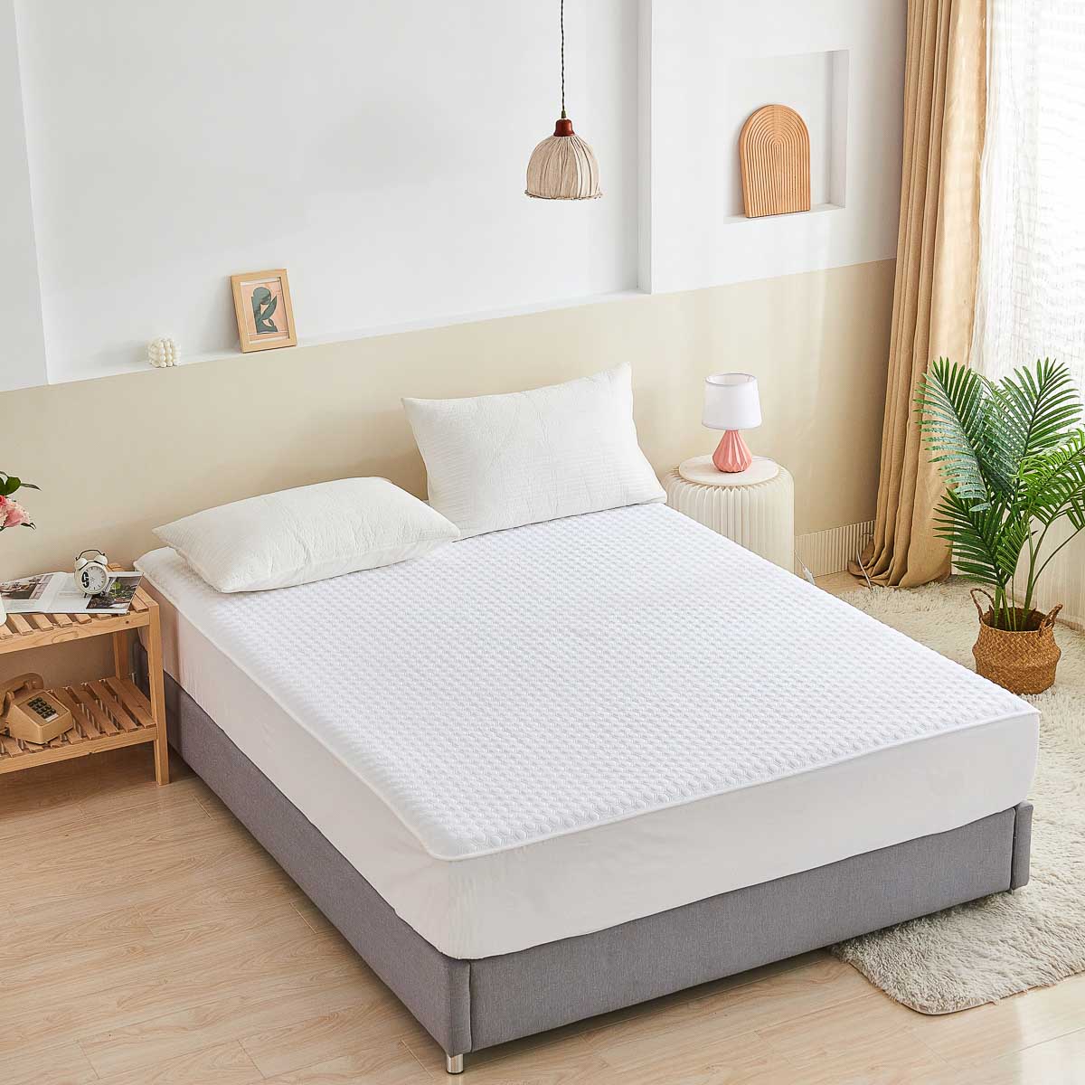 Solid White Quilted Cotton Mattress Topper - Image 4