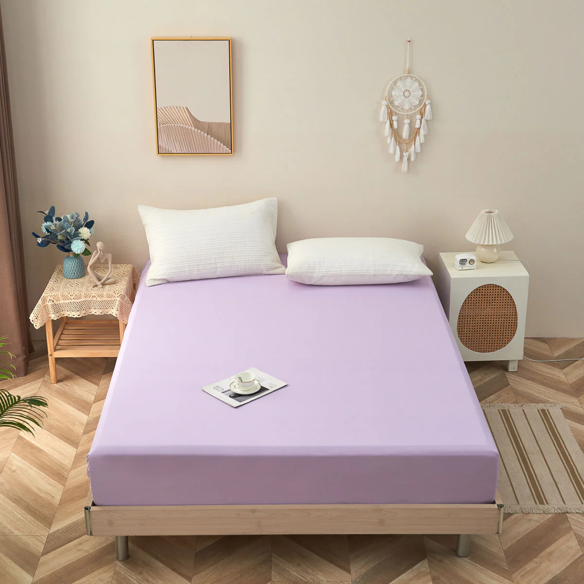 Theta Lilac Purple Pattern Cotton Fitted Sheet - Image 3