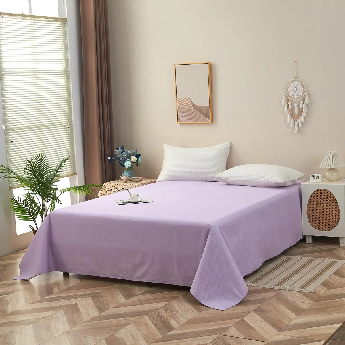 Theta Lilac Purple Pattern Cotton Flat Sheet - Image 4