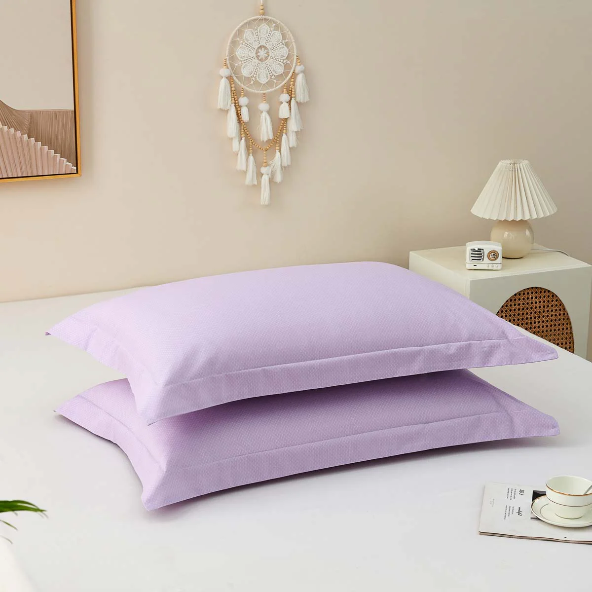Theta Lilac Purple Pattern Cotton Pillow Sham - Image 3